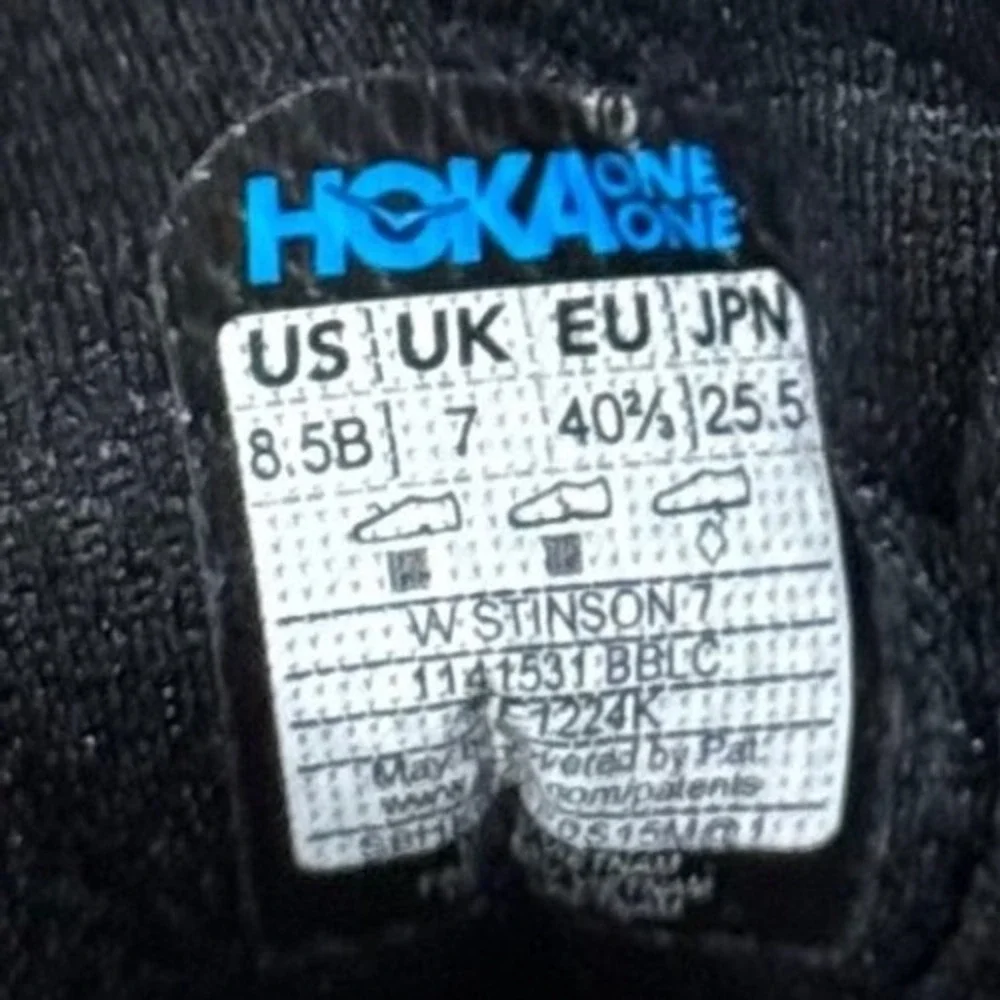 Hoka Stinson 7 Men 8.5 Black Black Running Shoes 1141531 BBLC Low Top Sneaker